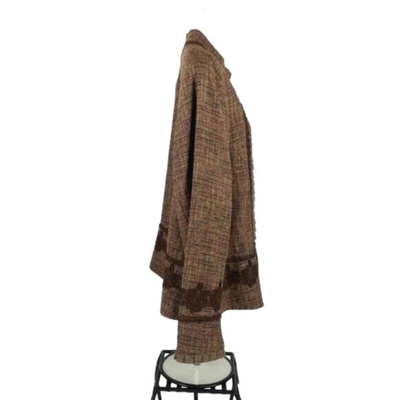 Coldwater Creek Brown Plaid Tweed Hook Front Long Sleeve Peplum Jacket PXL - Picture 3 of 16